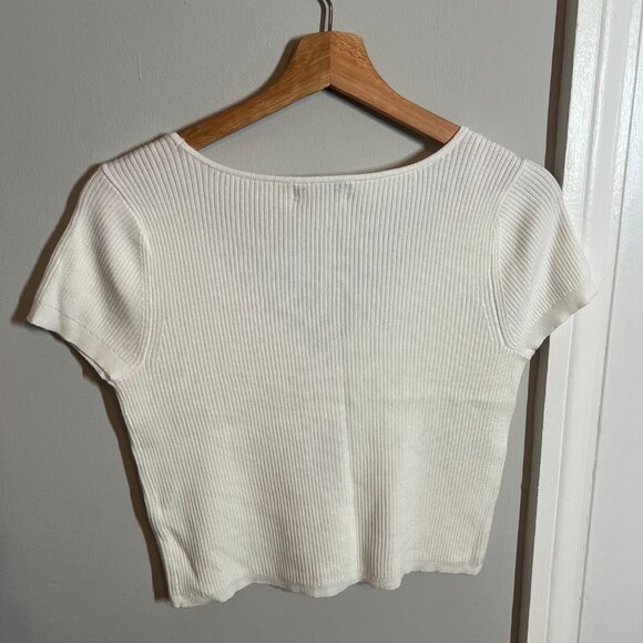 Sincerely Jules White Ribbed Tie-Front Top | SMALL - Picture 4 of 4